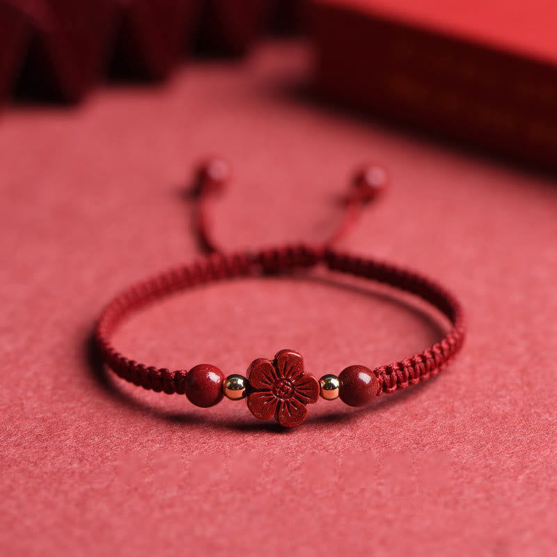 Cinnabar Bracelet with Red String | Four Leaf Clover Blessing