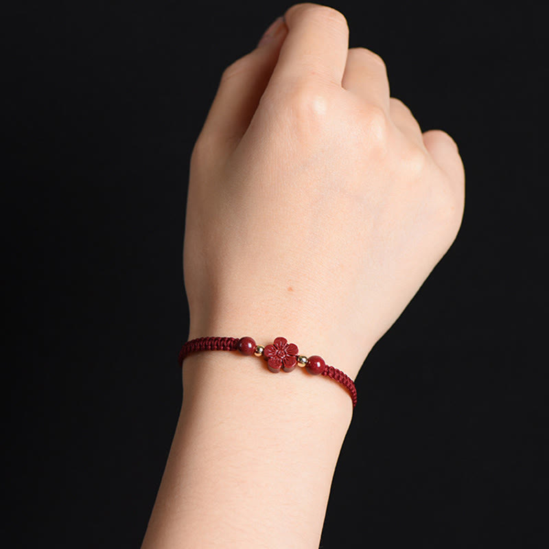 Cinnabar Bracelet with Red String | Four Leaf Clover Blessing