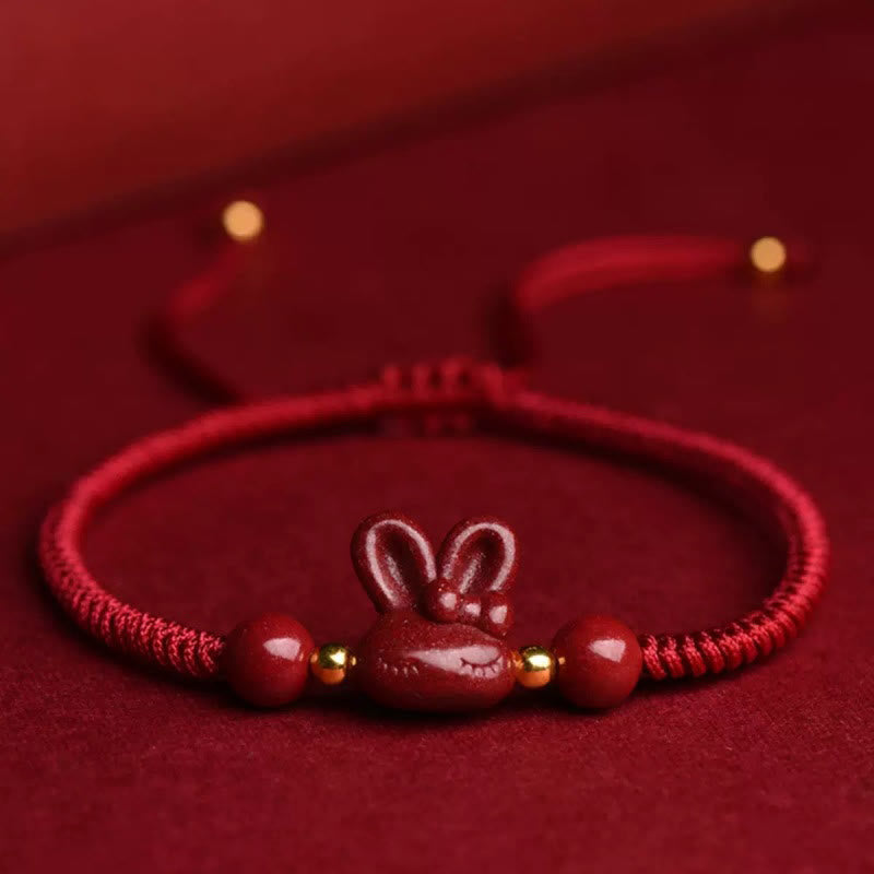 Cinnabar Chinese Zodiac Rabbit Luck Bracelet 14-17cm