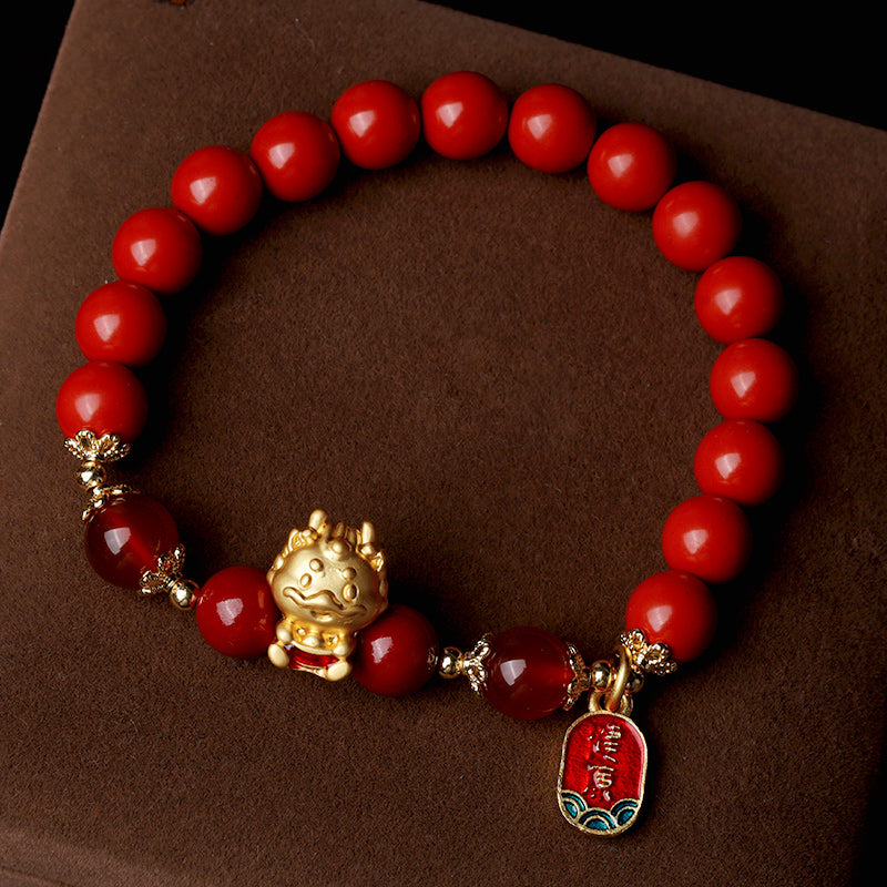 Cinnabar Dragon Bracelet for Protection and Prosperity 8mm Beads