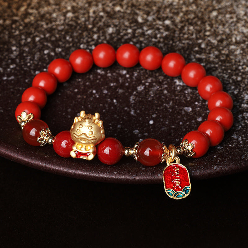 Cinnabar Dragon Bracelet for Protection and Prosperity 8mm Beads