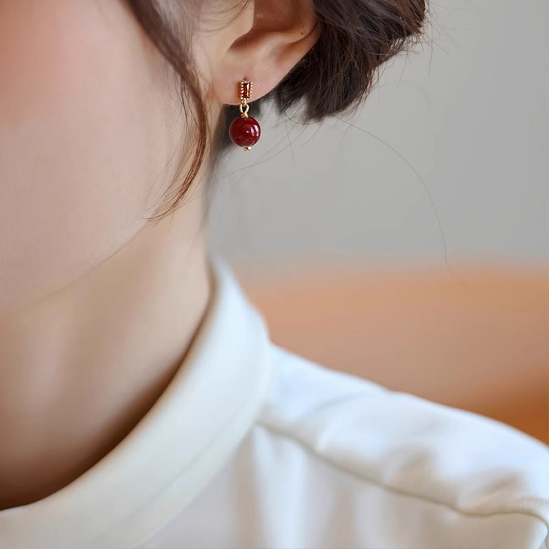 Cinnabar Earrings 925 Silver Posts & 14K Gold Calm Beads