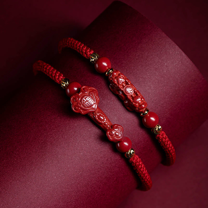 Cinnabar Fu Character 14-20cm Red String Braided Bracelet