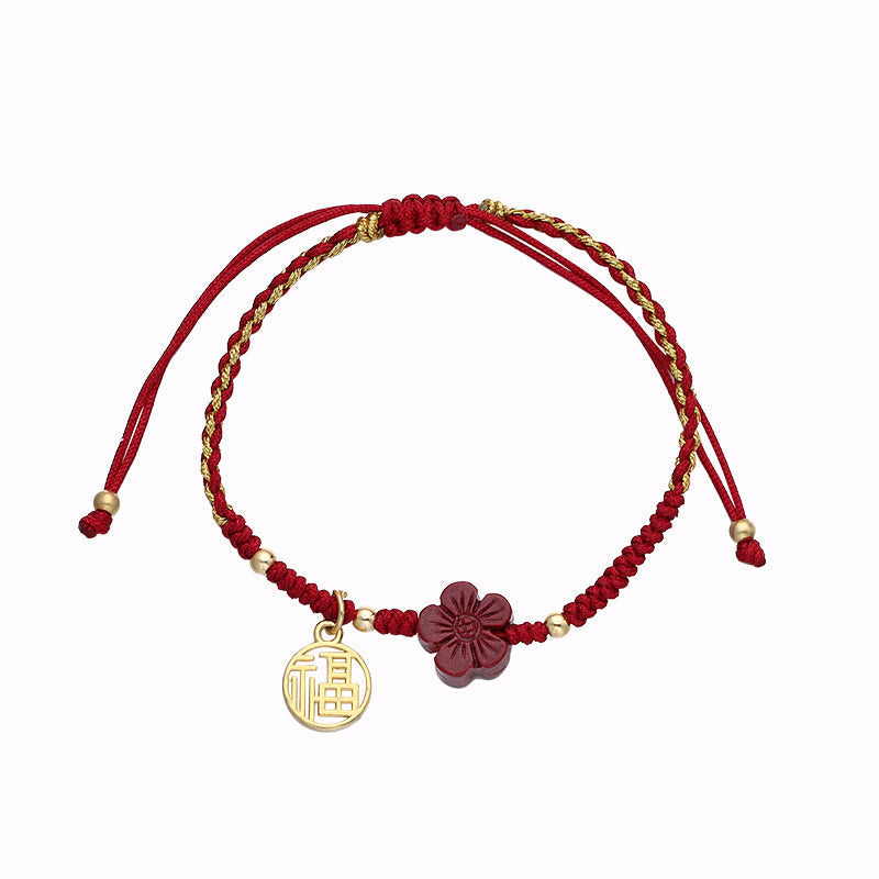Cinnabar Fu Character Blessing String Bracelet 10mm