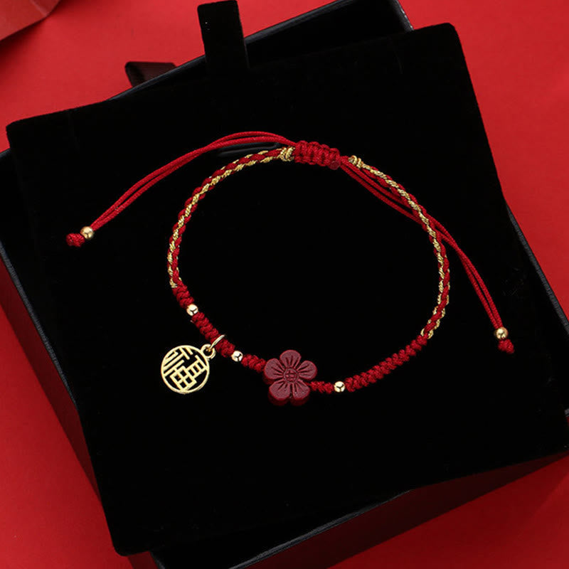 Cinnabar Fu Character Blessing String Bracelet 10mm