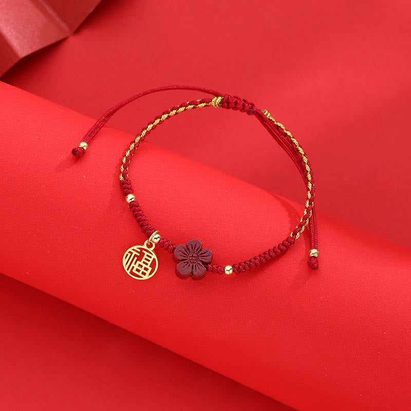 Cinnabar Fu Character Blessing String Bracelet 10mm