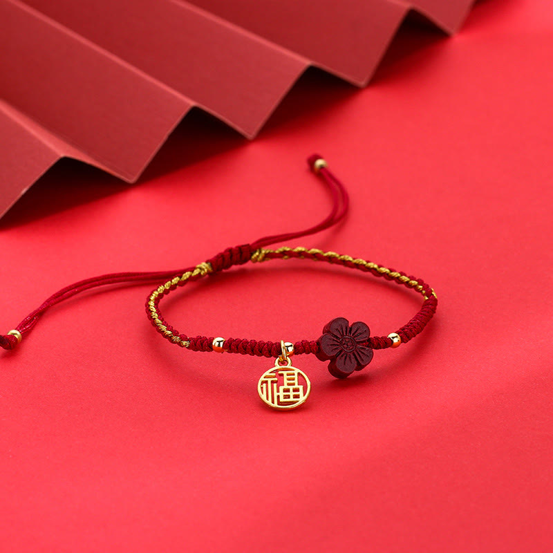 Cinnabar Fu Character Blessing String Bracelet 10mm