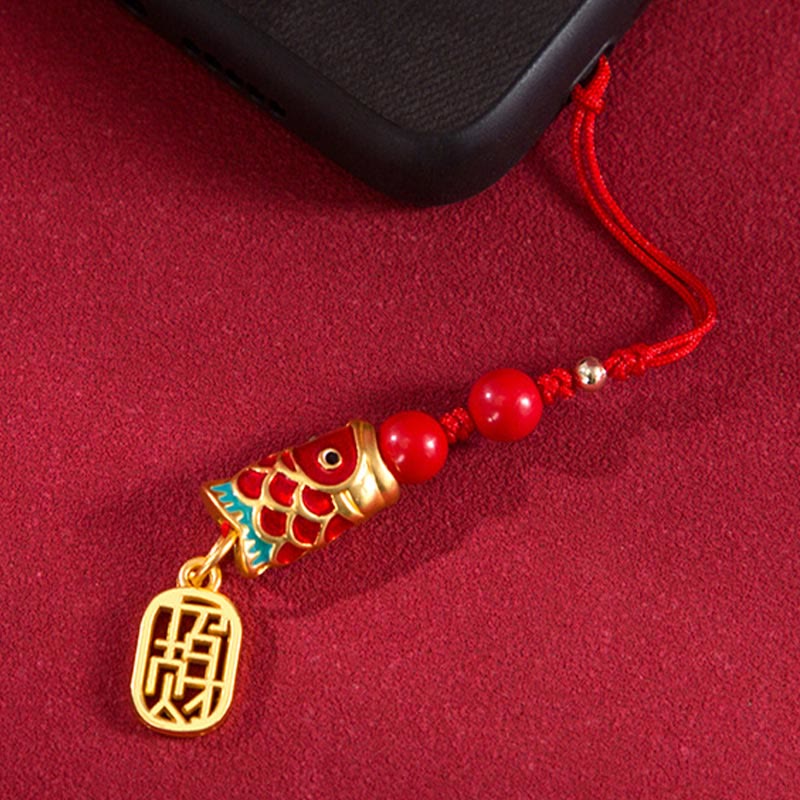 Cinnabar Koi Fish Charm Phone Hanging for Wealth & Luck