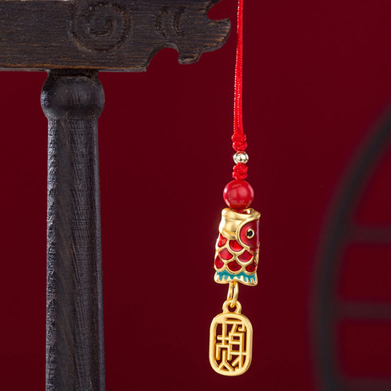 Cinnabar Koi Fish Charm Phone Hanging for Wealth & Luck