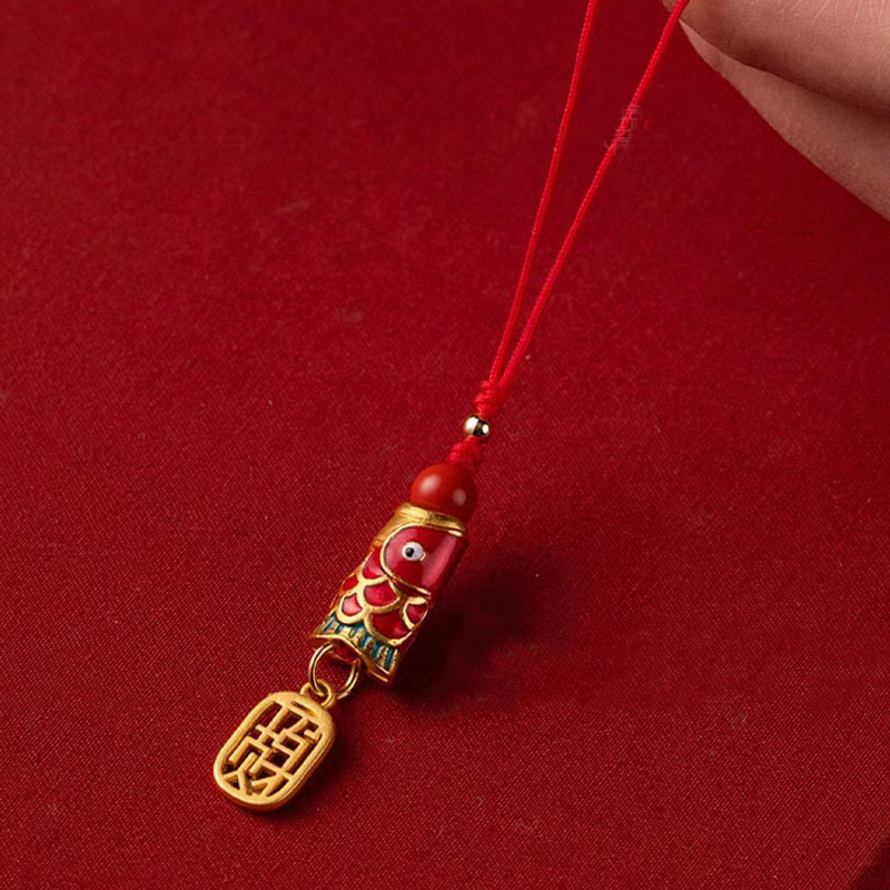 Cinnabar Koi Fish Charm Phone Hanging for Wealth & Luck