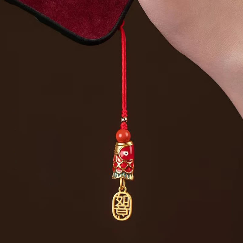 Cinnabar Koi Fish Charm Phone Hanging for Wealth & Luck