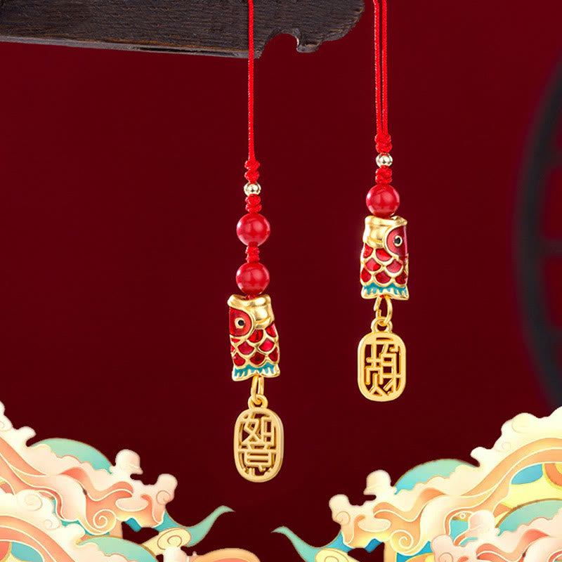 Cinnabar Koi Fish Charm Phone Hanging for Wealth & Luck