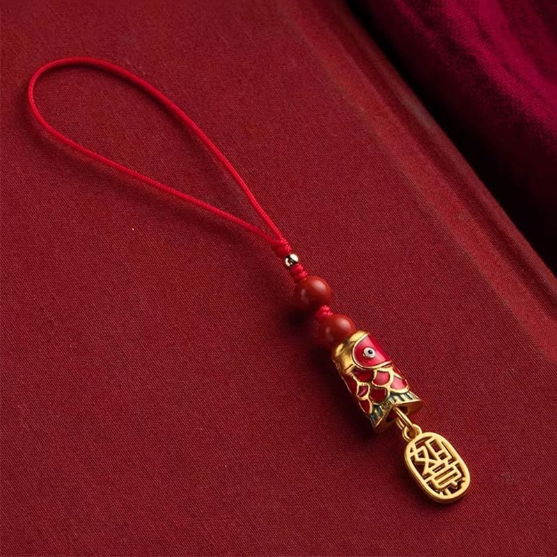 Cinnabar Koi Fish Charm Phone Hanging for Wealth & Luck