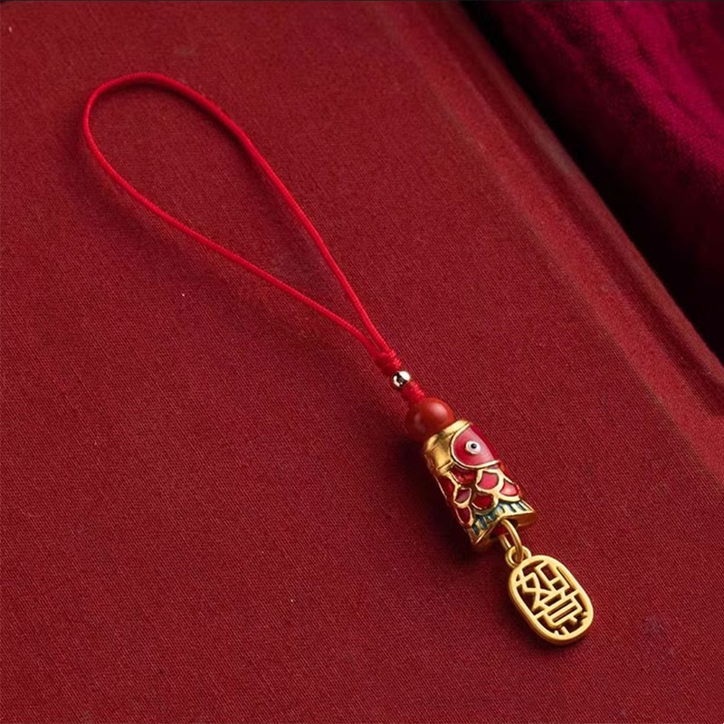 Cinnabar Koi Fish Charm Phone Hanging for Wealth & Luck