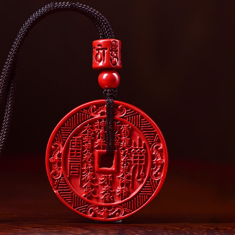 Cinnabar Necklace With Mountain Ghosts & Bagua Blessings Pendant