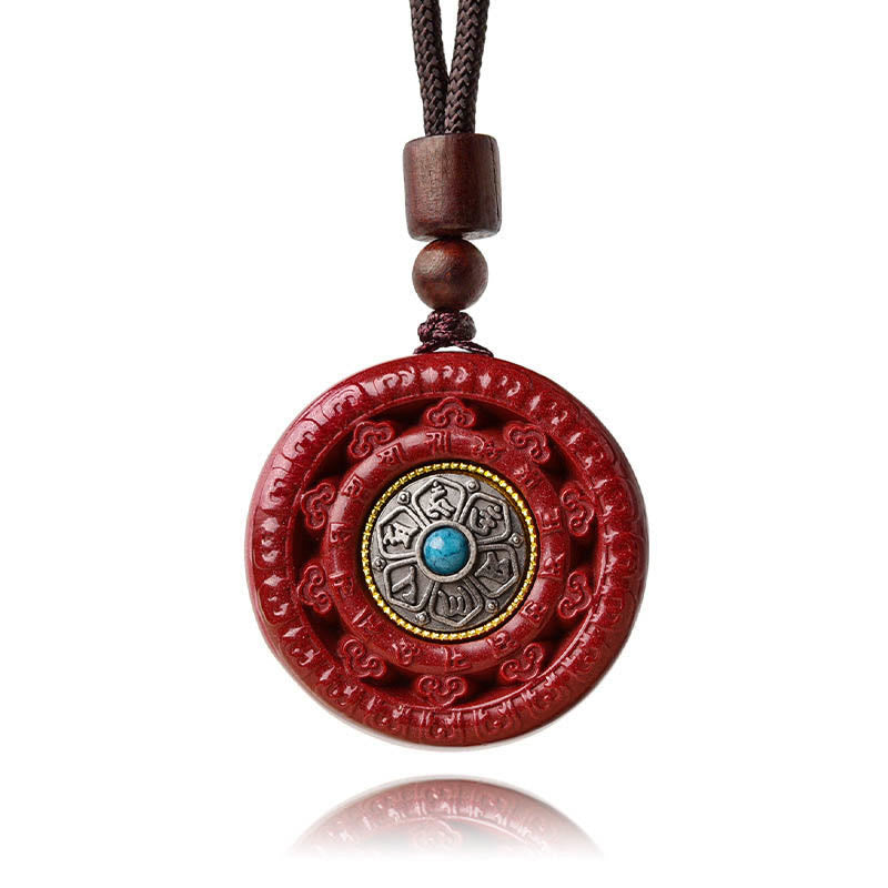 Cinnabar Om Mani Padme Hum Rotatable Pendant Necklace & Key Chain
