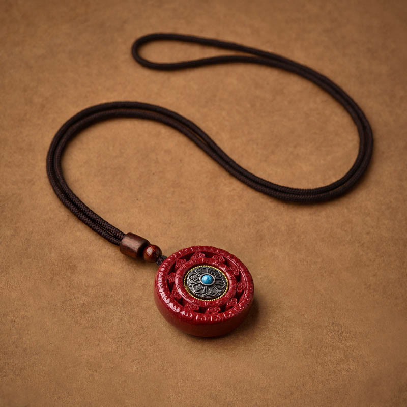 Cinnabar Om Mani Padme Hum Rotatable Pendant Necklace & Key Chain