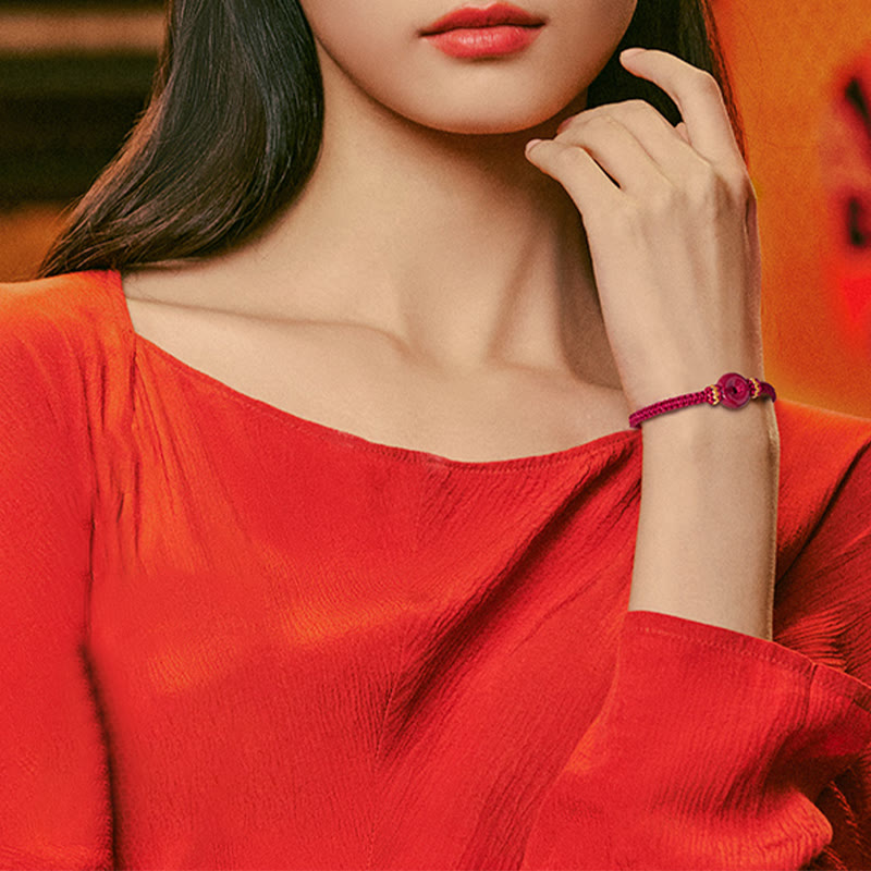 Cinnabar Peace Buckle Bracelet with Braided String for Protection