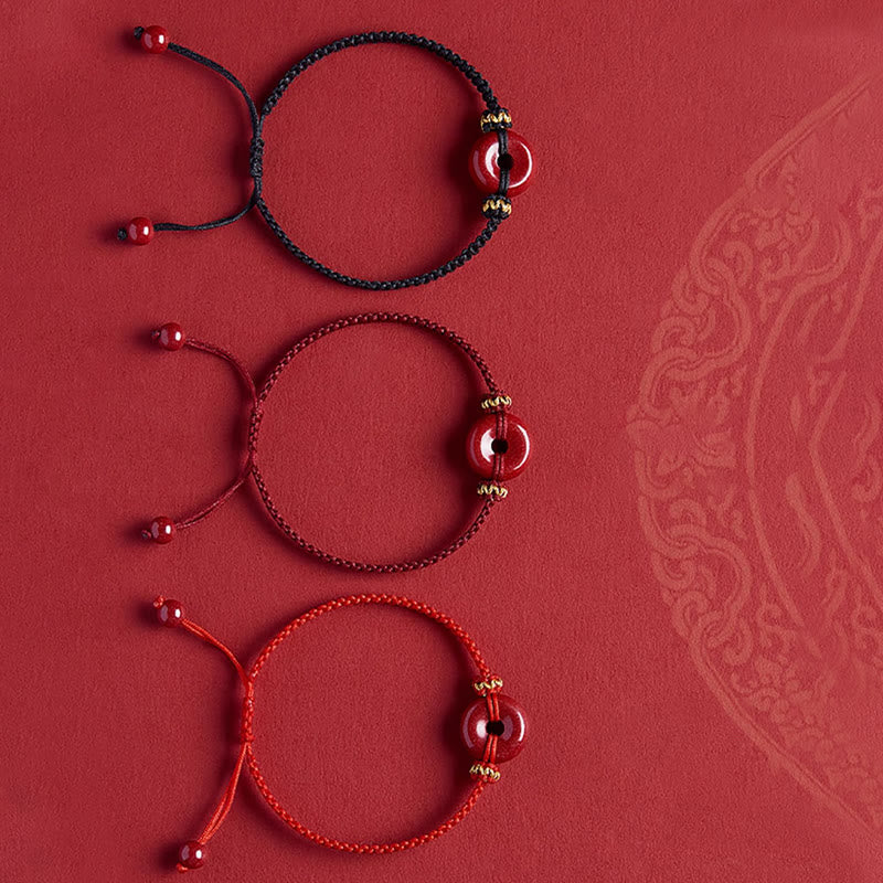 Cinnabar Peace Buckle Bracelet with Braided String for Protection