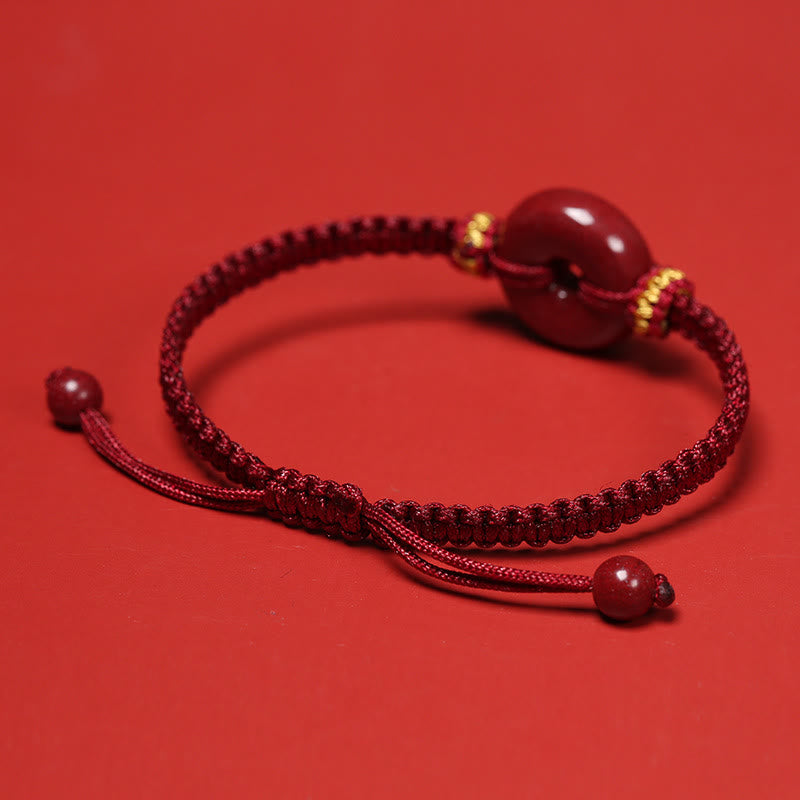 Cinnabar Peace Buckle Bracelet with Braided String for Protection