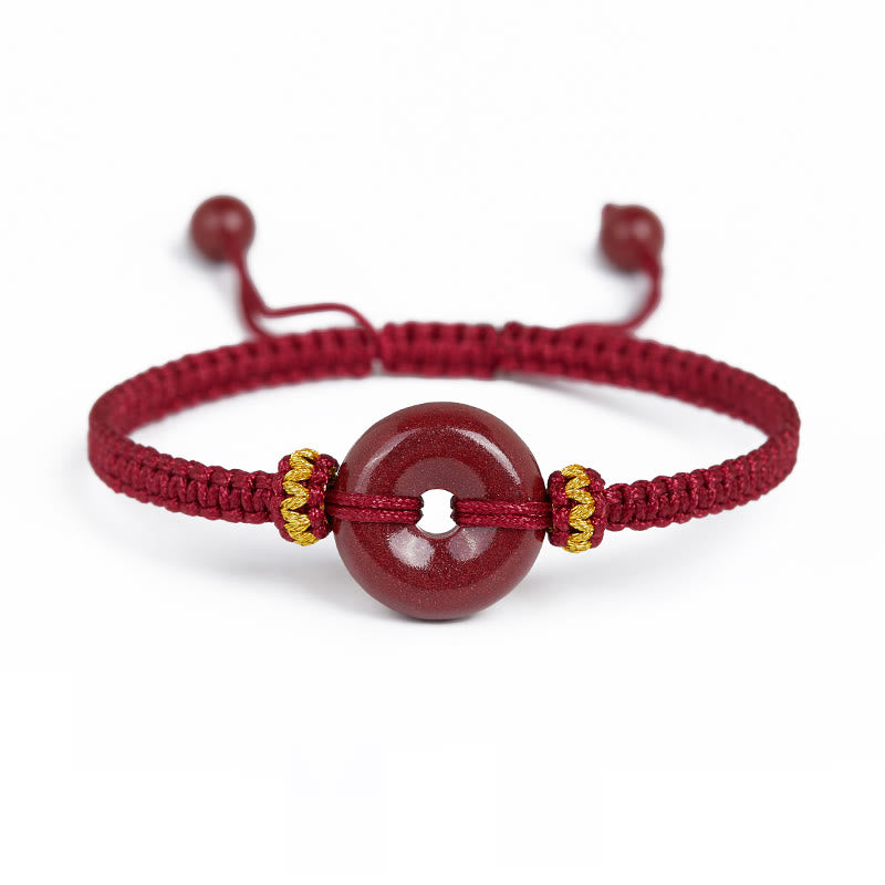 Cinnabar Peace Buckle Bracelet with Braided String for Protection