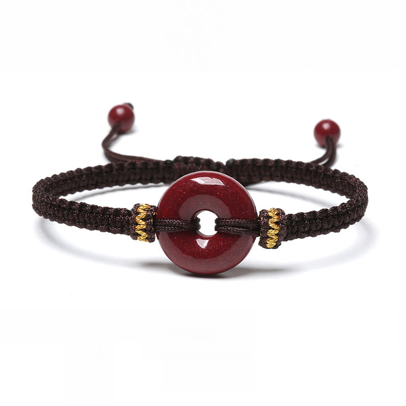 Cinnabar Peace Buckle Bracelet with Braided String for Protection