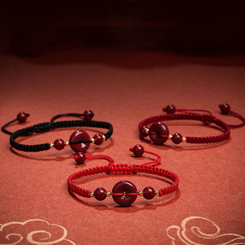 Cinnabar Peace Buckle Bracelet with Red String for Protection & Blessings