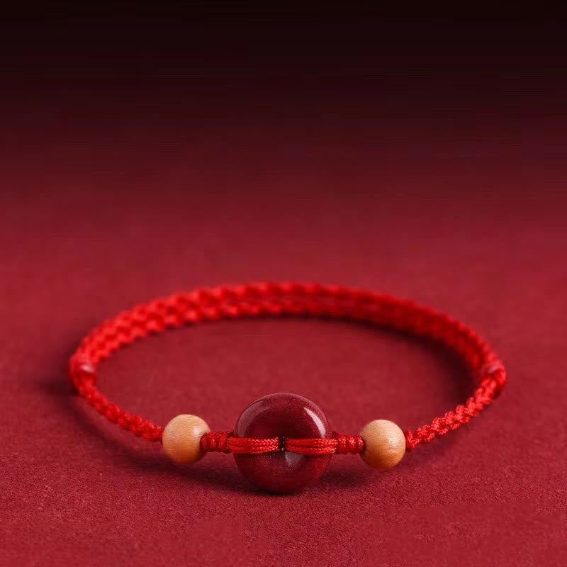 Cinnabar Peach Wood Peace Buckle Bracelet | Harmony & Wealth
