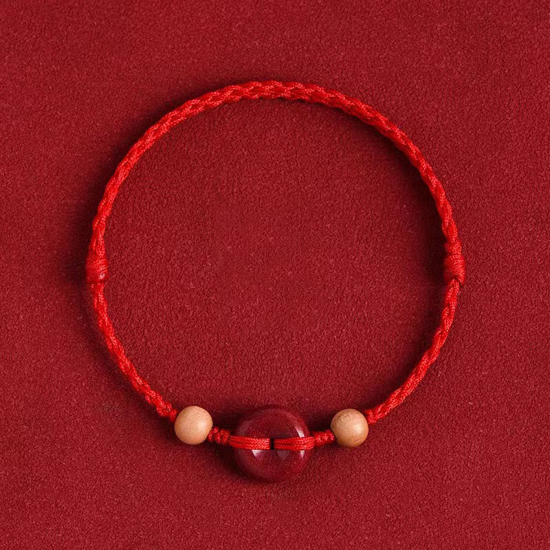 Cinnabar Peach Wood Peace Buckle Bracelet | Harmony & Wealth