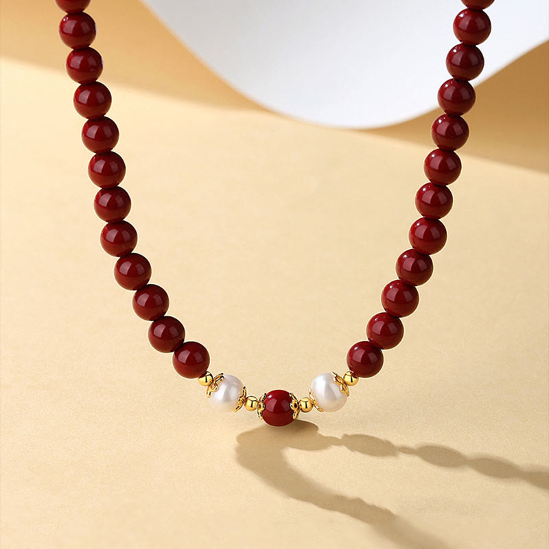 Cinnabar Pearl Blessing Jewelry Set in 925 Sterling Silver