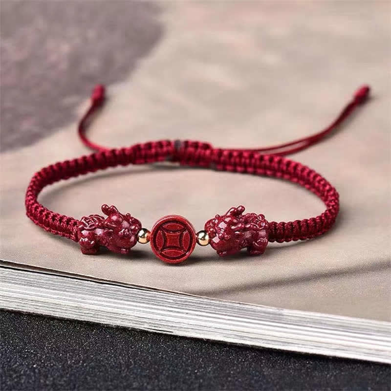Cinnabar Pixiu Copper Coin Red String Bracelet for Wealth