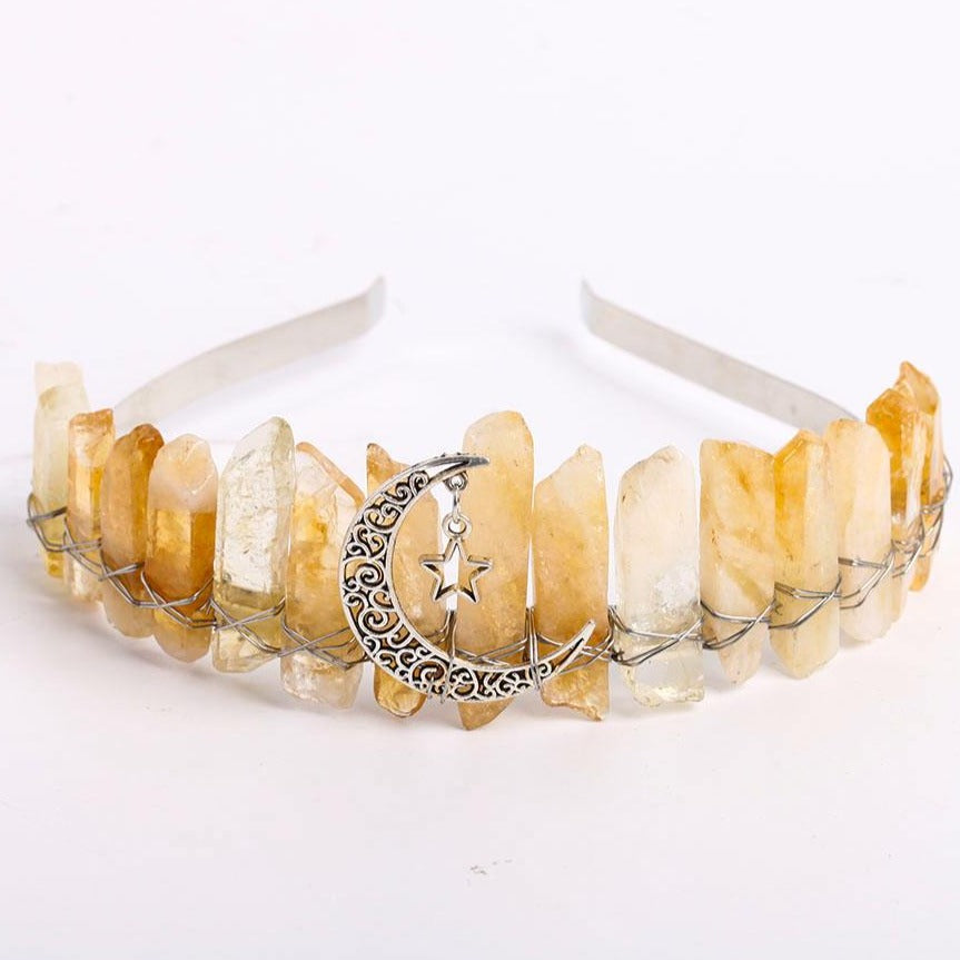 Handmade Quartz Crystal Headband with Gold Accents (NEW) Lady Moon Goddess Crown Raw Crystal Quartz Tiara Handmade  main image 4