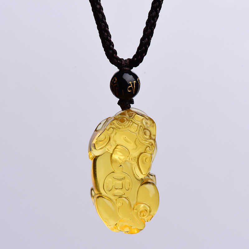 Citrine PiXiu Necklace | Feng Shui Wealth Pendant