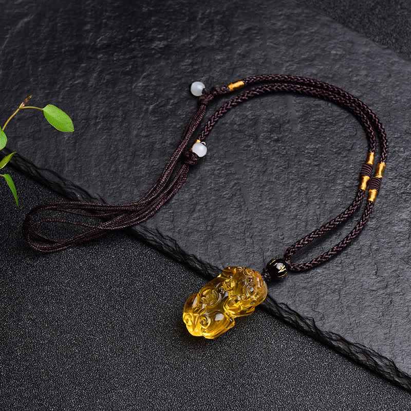 Citrine PiXiu Necklace | Feng Shui Wealth Pendant