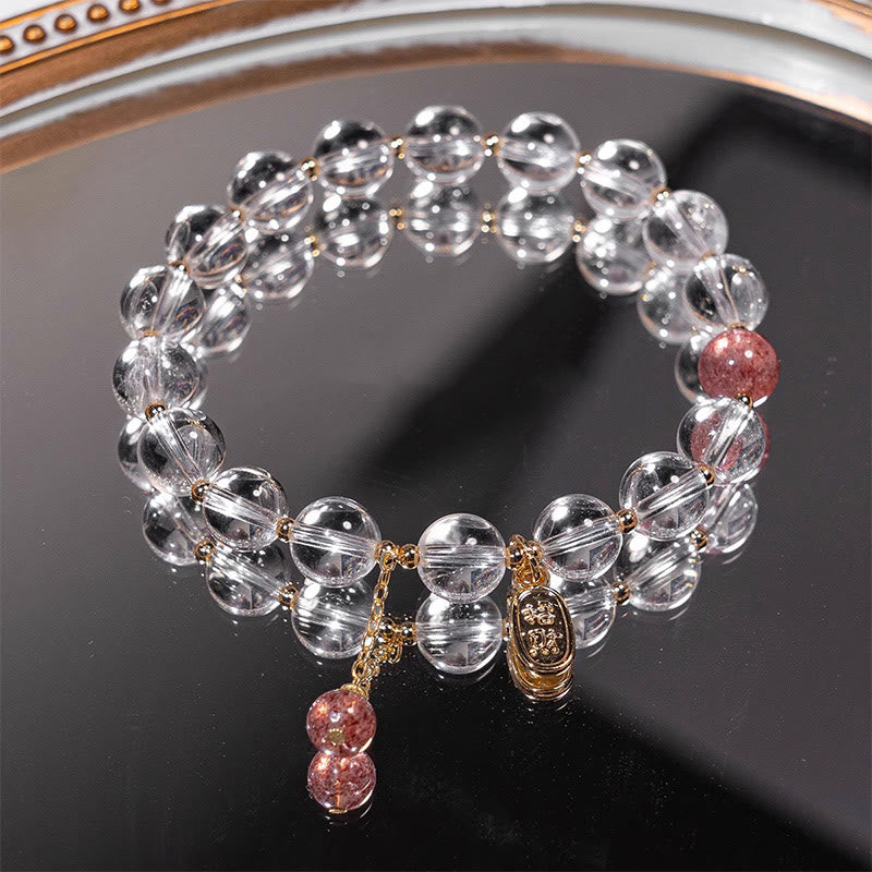 Clear Quartz Bracelet With Strawberry Quartz | Fortune Charm