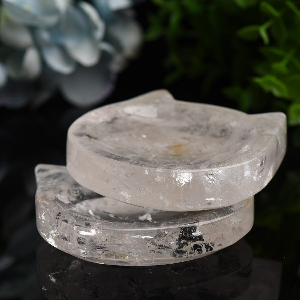 Clear Quartz Cat Head Bowl 2.0-3.5" Crystal Carving