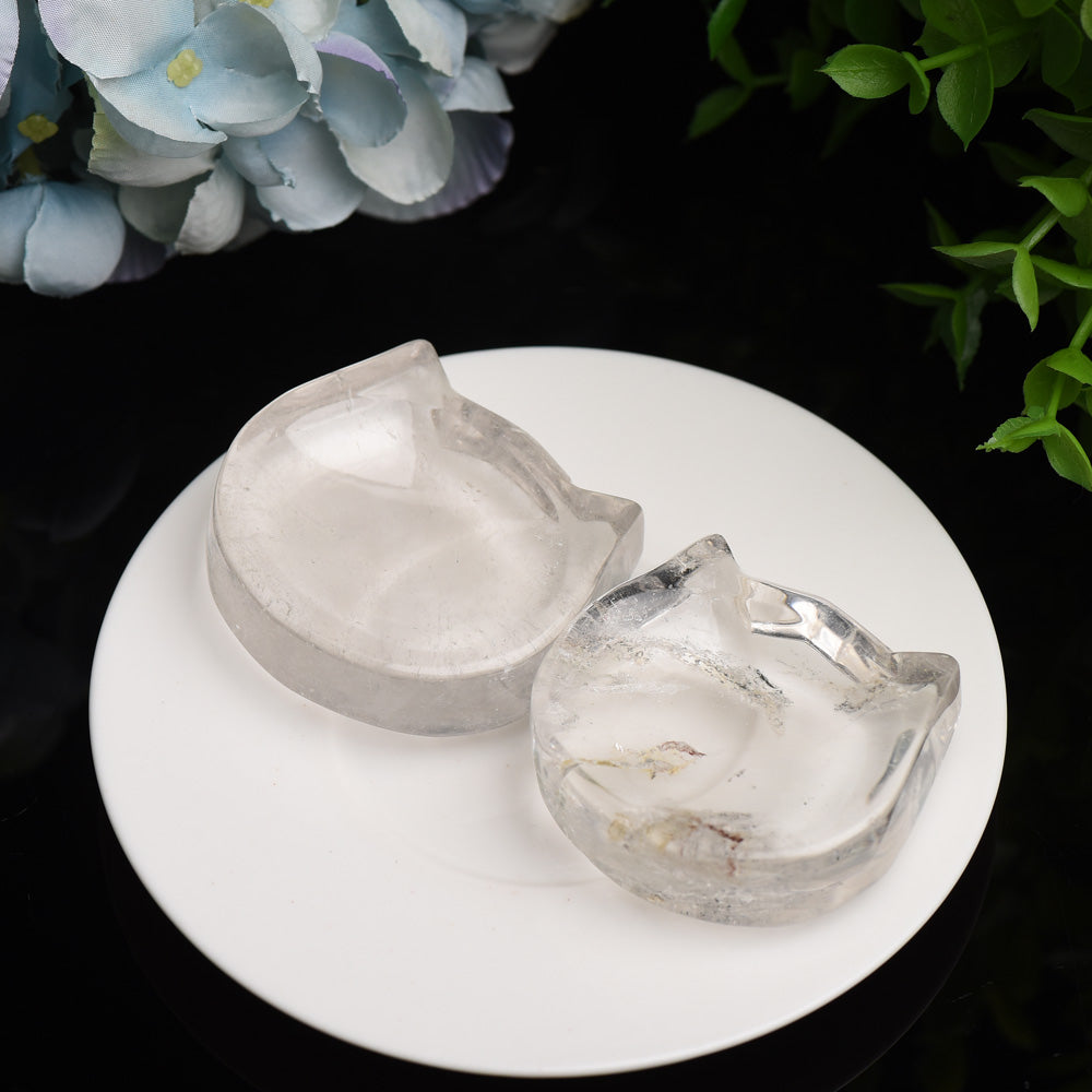 Clear Quartz Cat Head Bowl 2.0-3.5" Crystal Carving