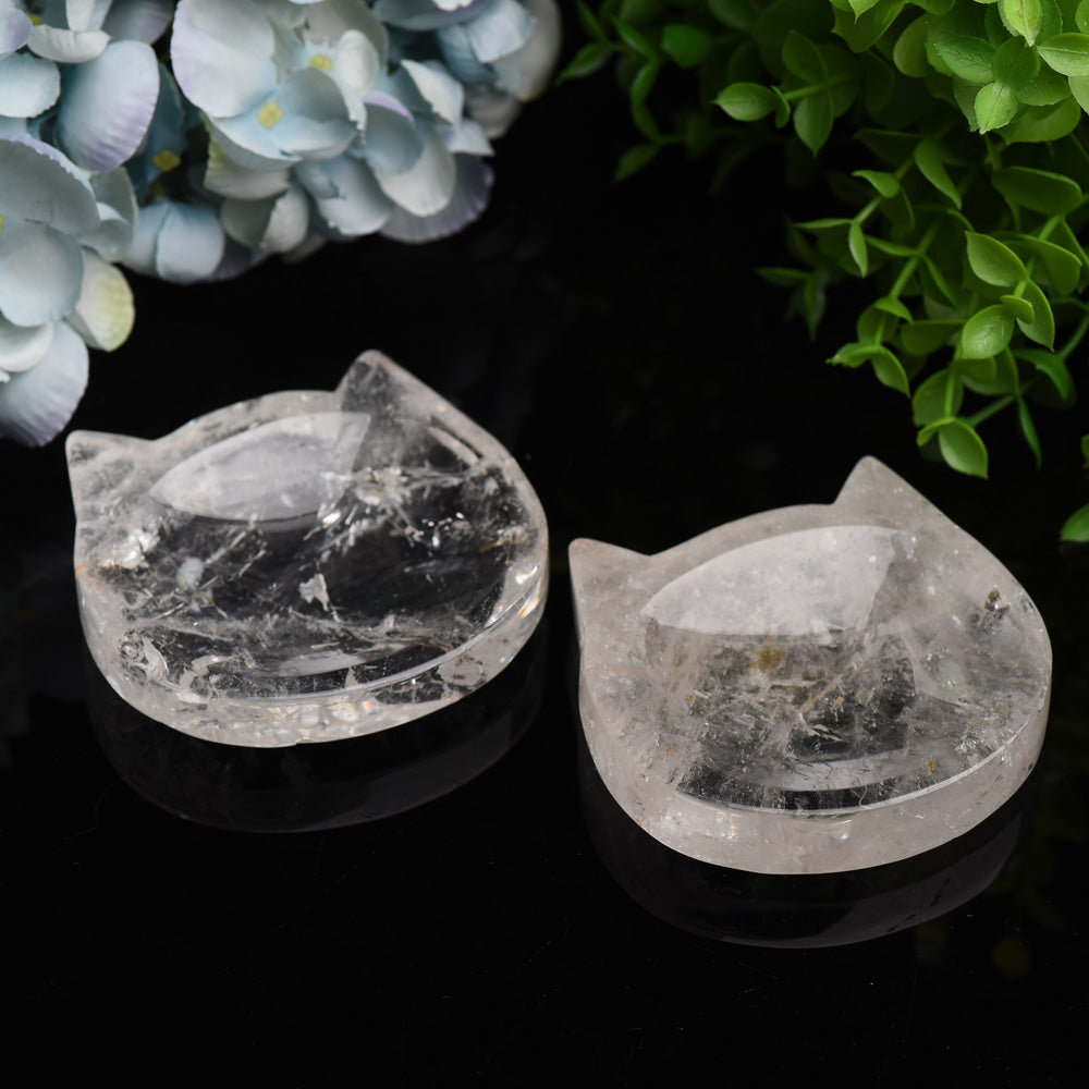 Clear Quartz Cat Head Bowl 2.0-3.5" Crystal Carving