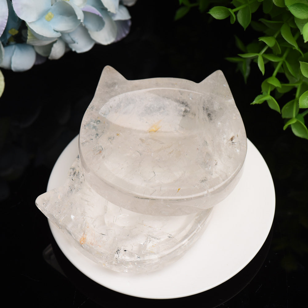 Clear Quartz Cat Head Bowl 2.0-3.5" Crystal Carving