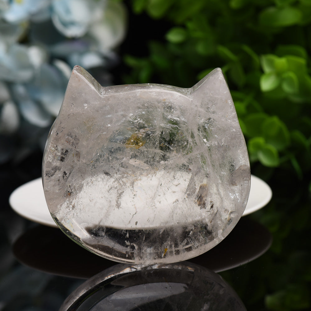 Clear Quartz Cat Head Bowl 2.0-3.5" Crystal Carving