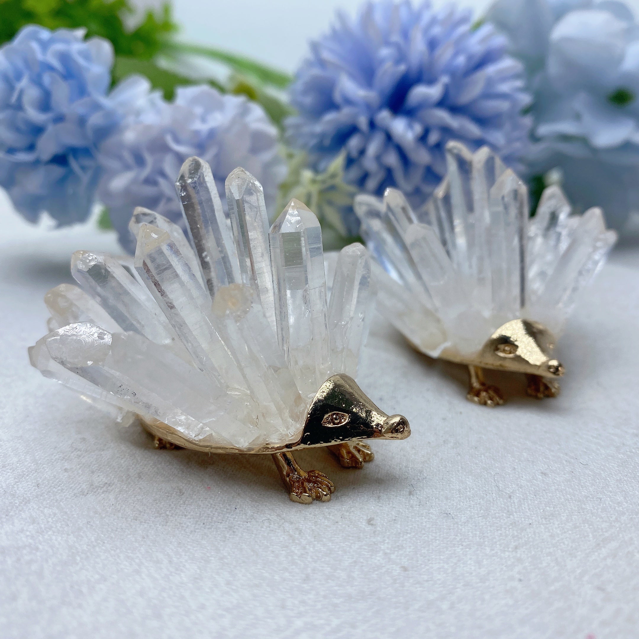 Clear Quartz Crystal Figurine 2.3" Hedgehog Carving