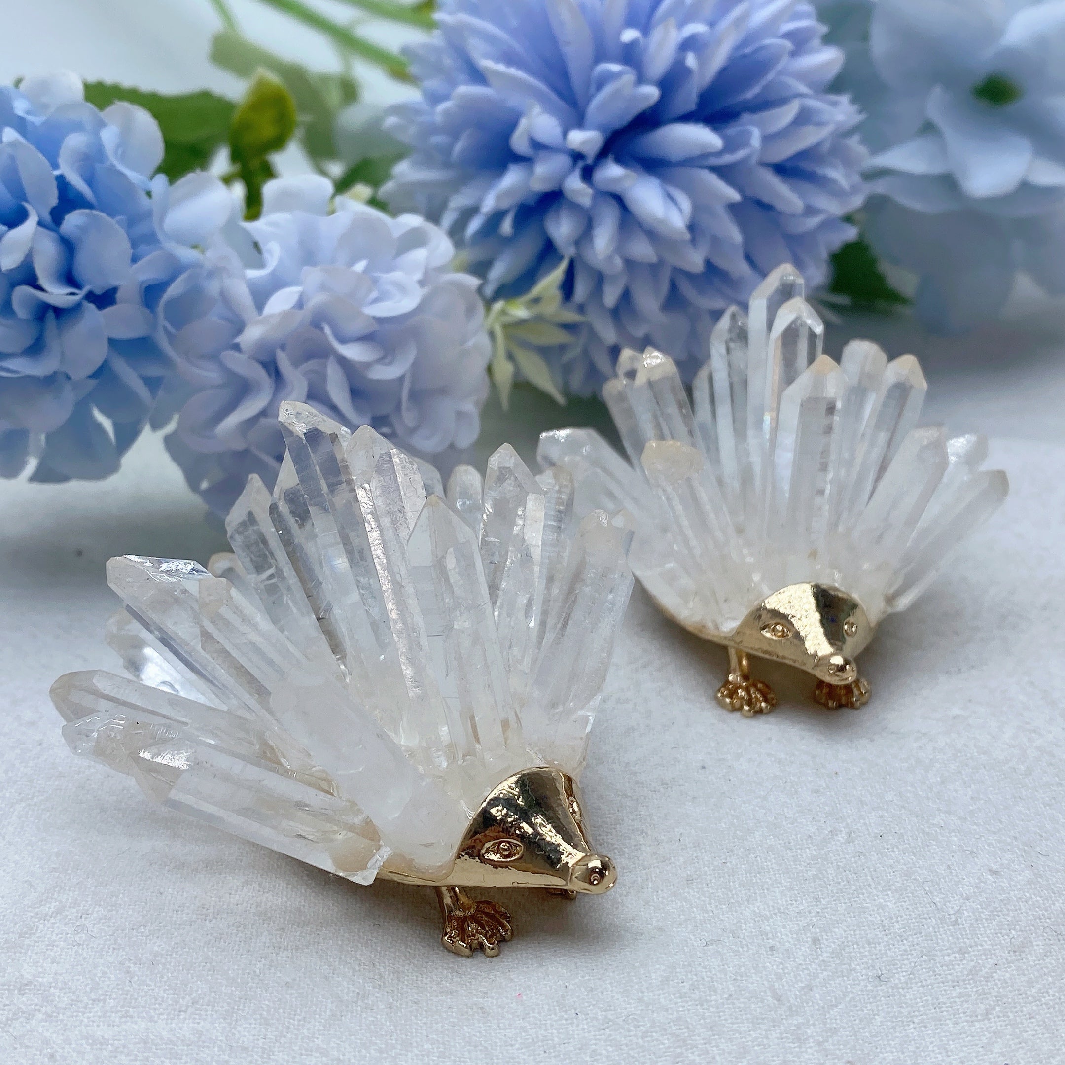 Clear Quartz Crystal Figurine 2.3" Hedgehog Carving