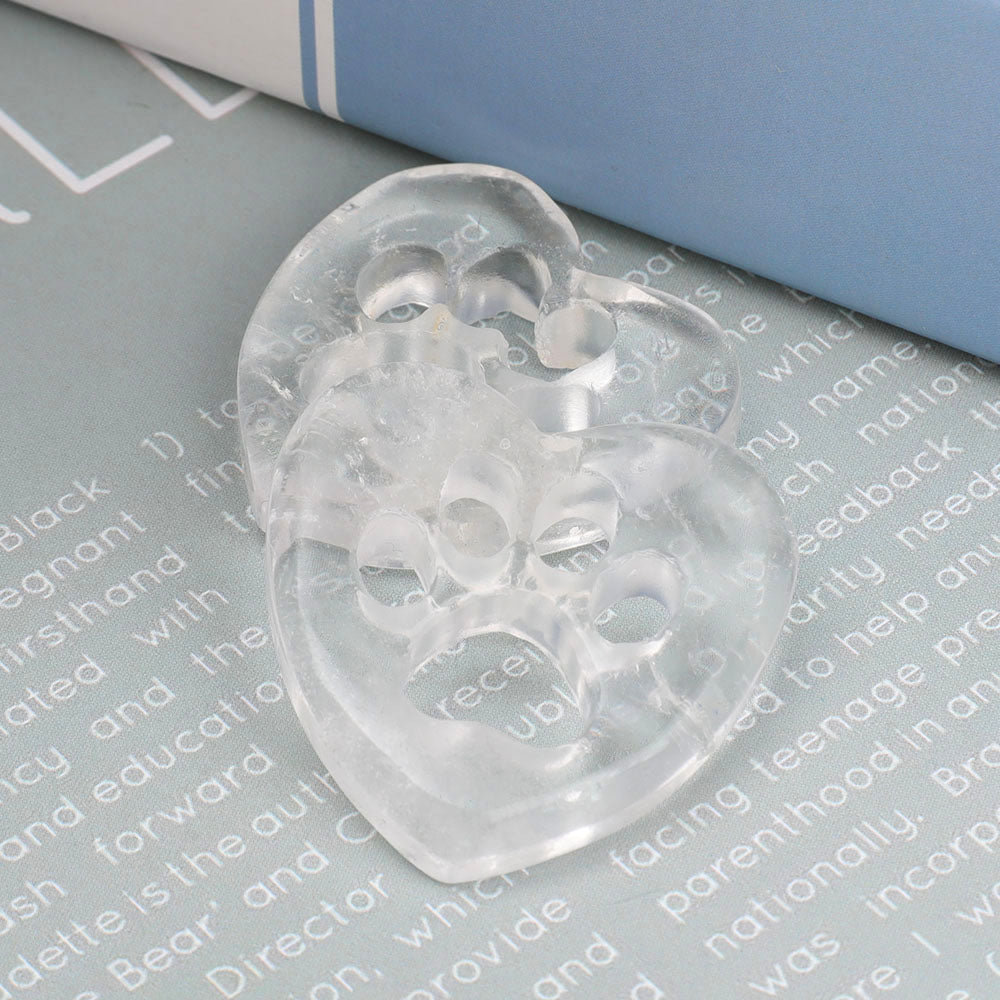 Clear Quartz Heart Crystal with Claw Carving 1.45 Inch