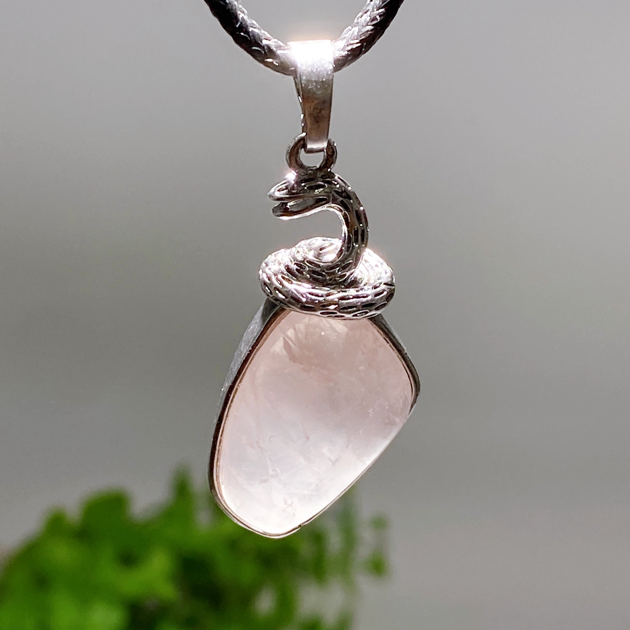 Clear Quartz Pendant with Silver Snake Design, 33mm | Healing Sounds