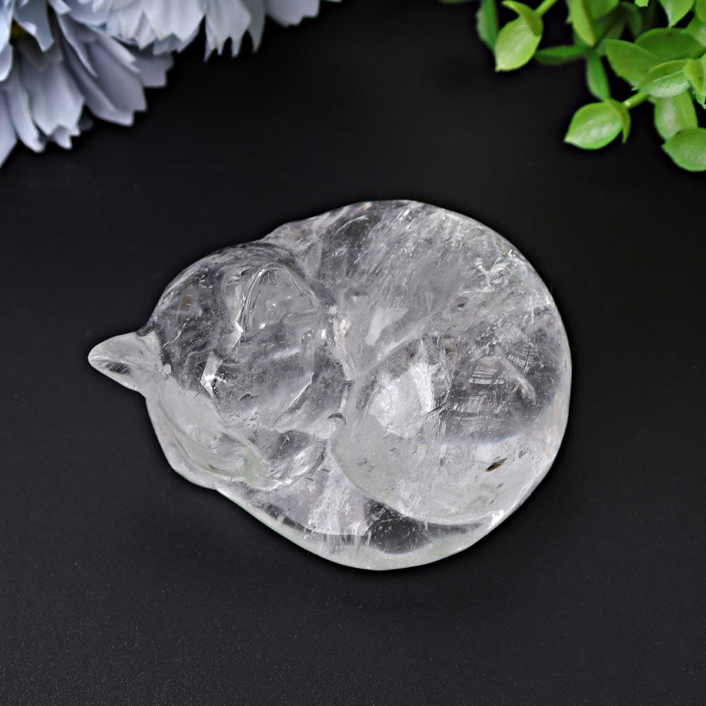 Clear Quartz Sleeping Cat Crystal Figurine 2.1 Inches
