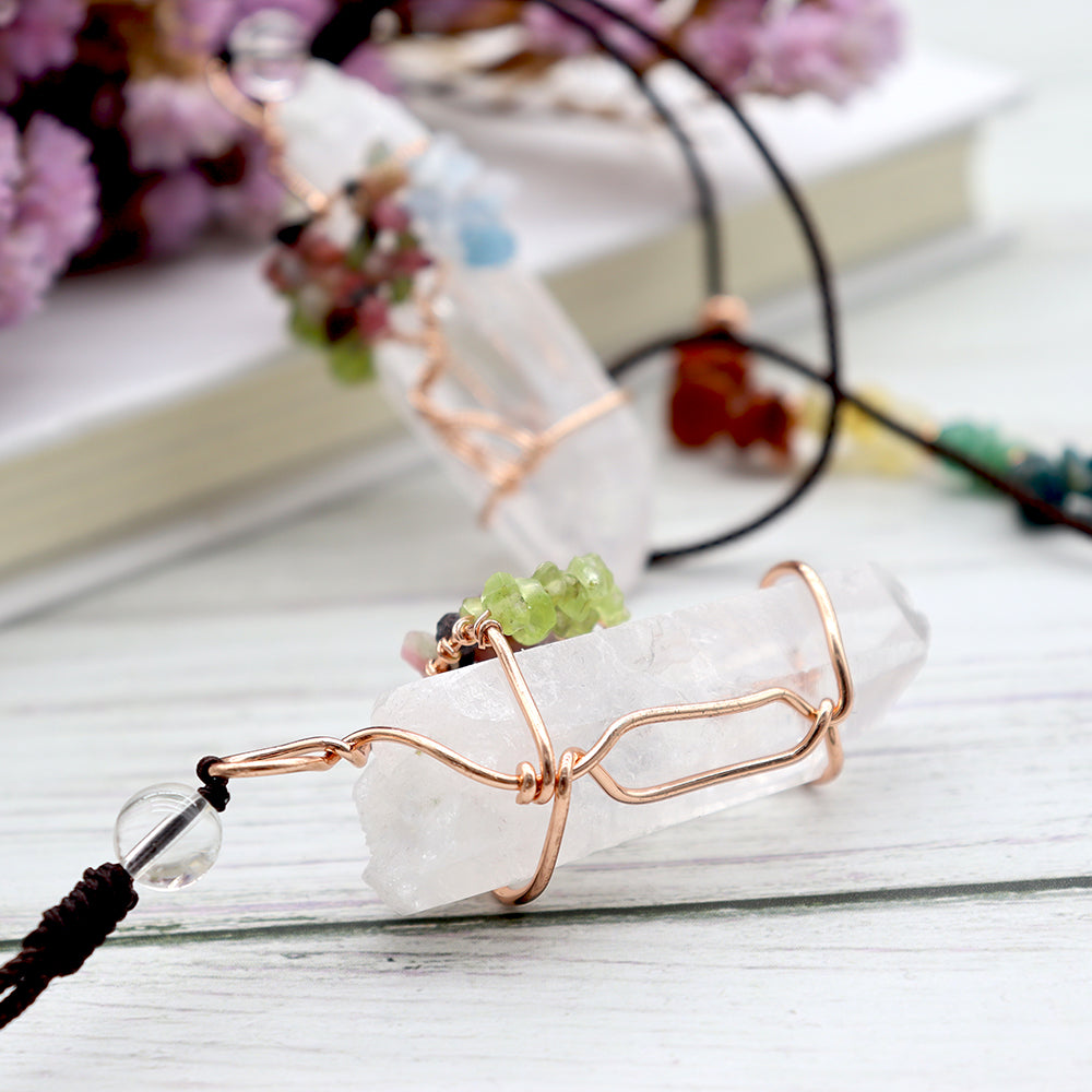 Clear Quartz Tree of Life Chakra Necklace 5cm Point