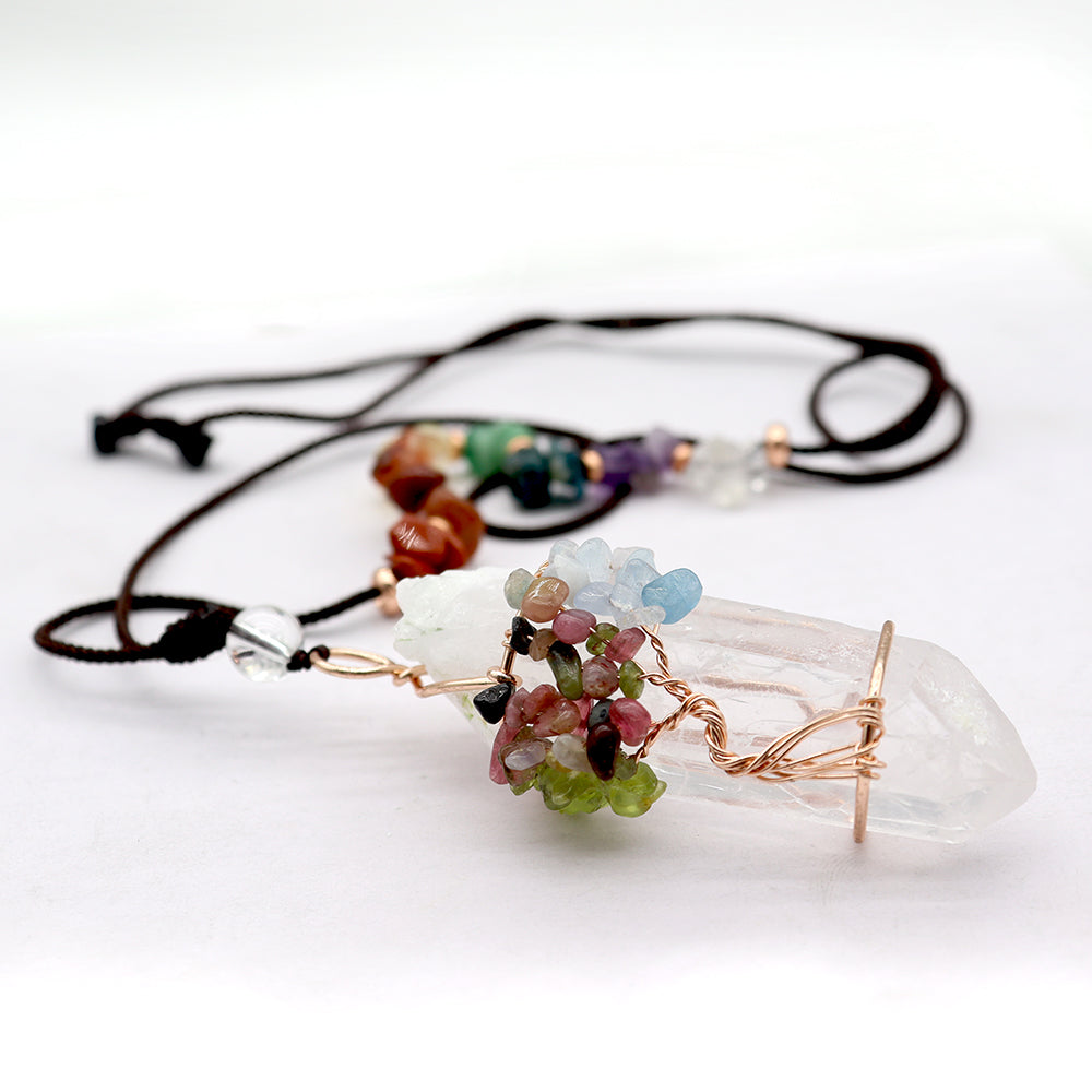 Clear Quartz Tree of Life Chakra Necklace 5cm Point