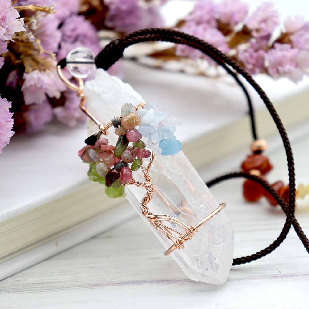 Clear Quartz Tree of Life Chakra Necklace 5cm Point