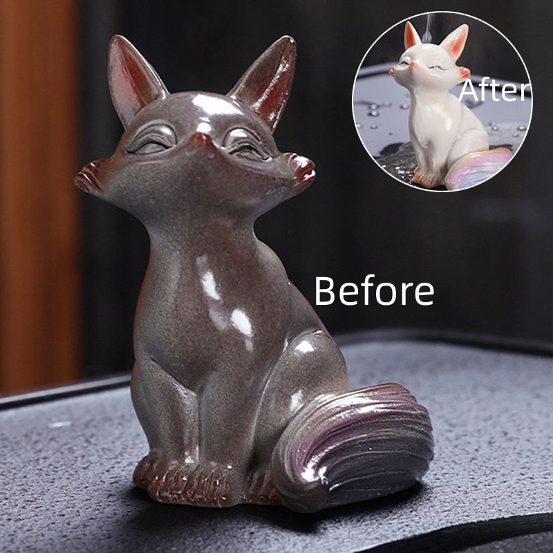 Color Changing Fox Tea Pet Resin Figurine | Zen Decor