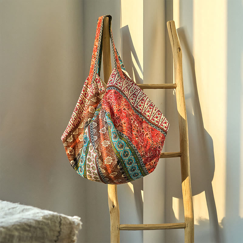 Colored Stripes Cotton Shoulder Bag for Yoga Essentials